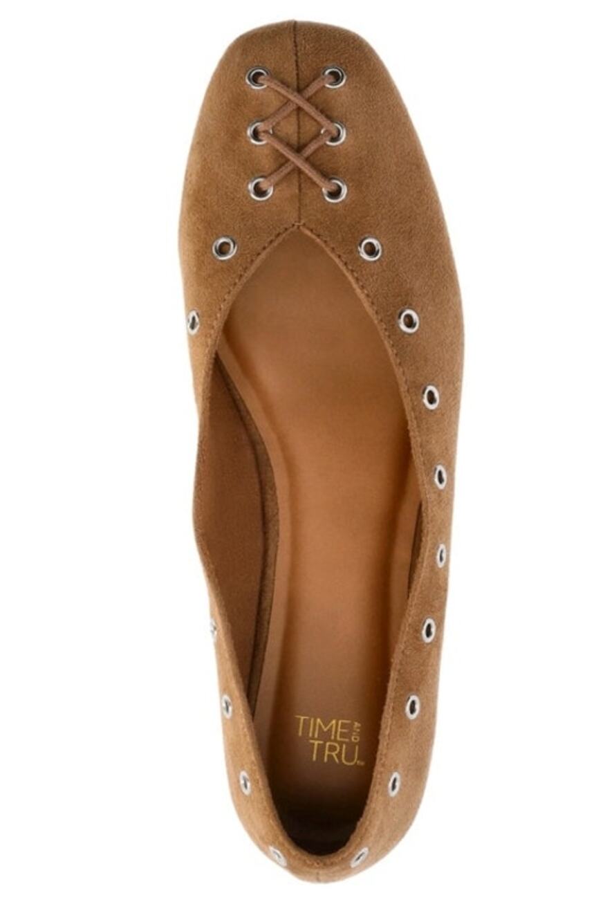 Time and Tru Women's Faux Suede Corset Ballet Flats 8